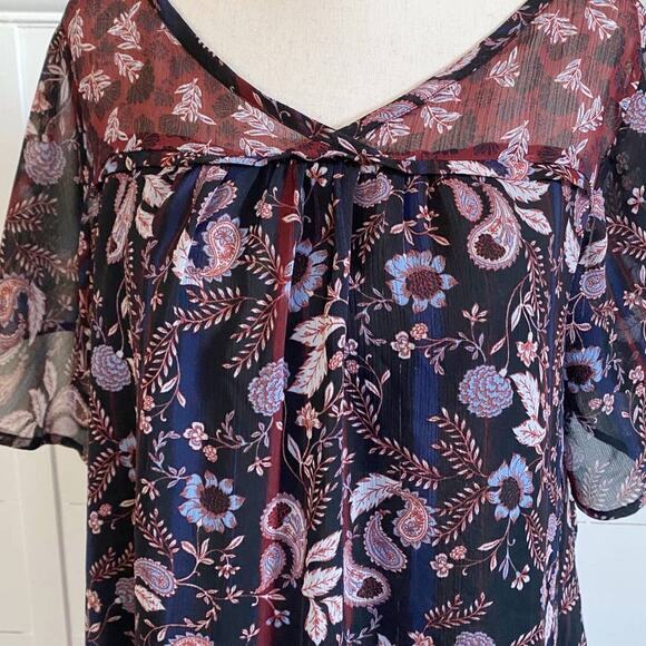 Knox Rose Women's Short Sleeve Floral Paisley Red Blue Top‎ Blouse V-Neck XS - Picture 6 of 12